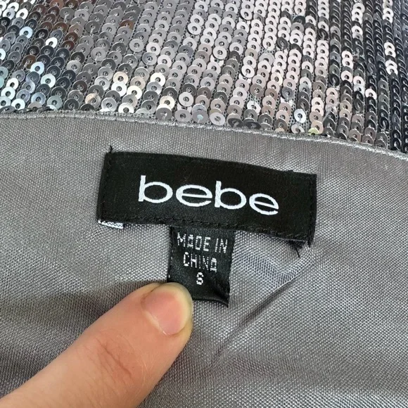 Bebe Silver Satin and Sequin Cocktail Dress Size Small - Picture 3 of 3